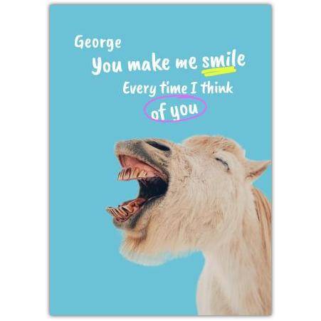 Personalised Funny Thinking of You Card with Smiling Donkey on Turquoise Background