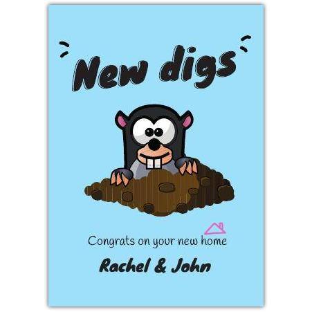 New Home Congratulations Card Blue Mole New Digs Personalised Housewarming Greeting Card