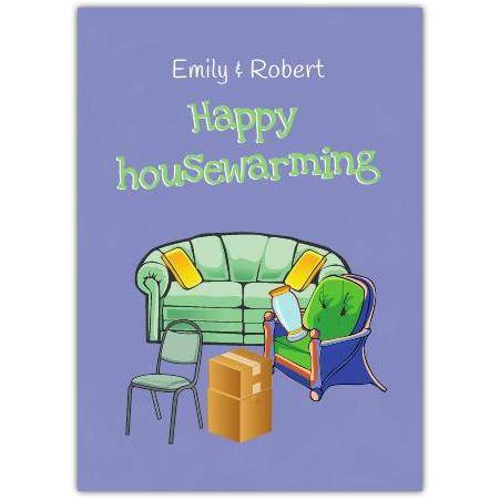 Personalised Happy Housewarming New Home Furniture Card in Purple