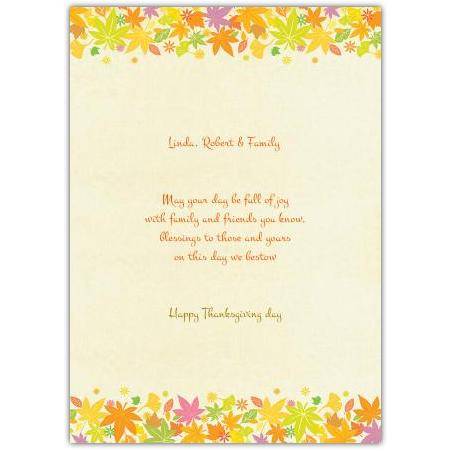 Personalised Autumn Leaves Thanksgiving Card for Family with Colourful Fall Design