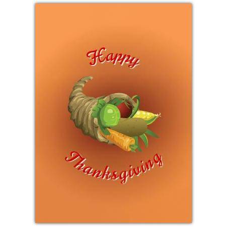 Happy Thanksgiving Card with Traditional Cornucopia Harvest Design