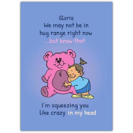 Miss You Hug Bear and Girl Thinking of You Greeting Card