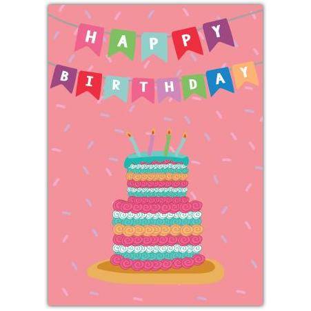 Happy Birthday Colourful Layered Cake and Banner Card