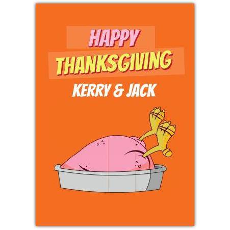 Personalised Happy Thanksgiving Turkey Dinner Orange Greeting Card