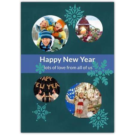 Personalised Happy New Year Photo Snowflakes Greeting Card with Custom Message