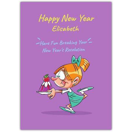 Personalised Happy New Year Card with Funny New Year's Resolution Jelly Design for Her