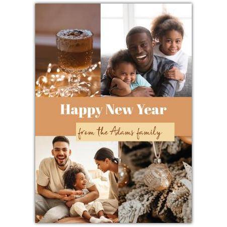 Personalised Happy New Year Photo Upload Greeting Card with Festive Ocher Design