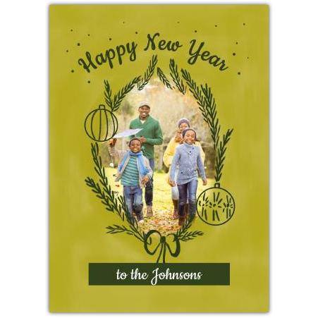 Personalised Happy New Year Photo Card Lime Green Festive Family Greetings