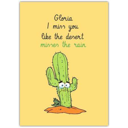 Miss You Thinking of You Cactus Humorous Greeting Card for Missing Someone