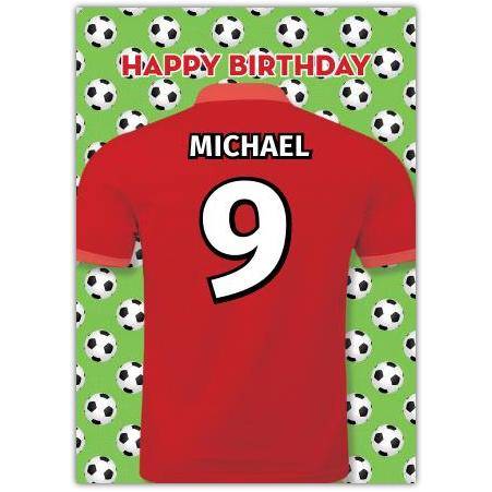 Personalised Football Jersey Red Birthday Card for Kids and Adults
