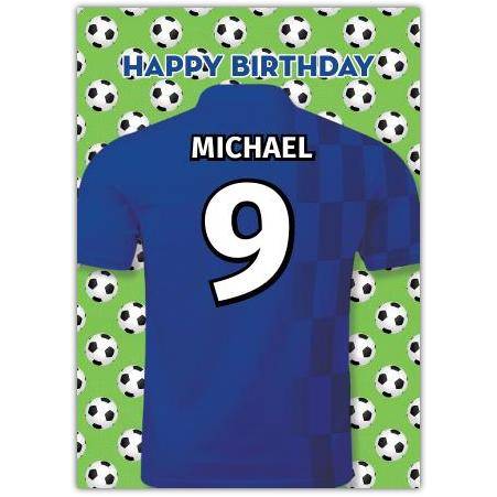 Personalised Blue Football Birthday Card with Custom Name and Number for Kids
