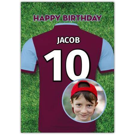 Personalised Football Birthday Card with Jersey and Photo on Grass Pitch Background