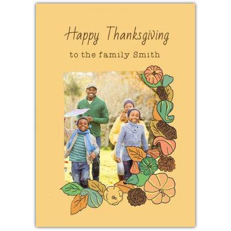 Personalised Thanksgiving Card with Autumn Leaves and Family Photo Frame Design