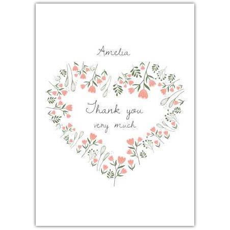 Personalised Floral Heart Thank You Card with Custom Name Option