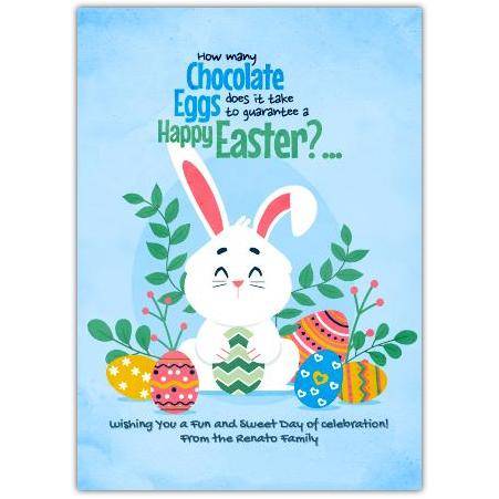 Personalised Cute Easter Bunny and Colourful Eggs Greeting Card for Easter Celebration