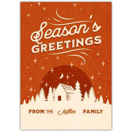 Personalised Season's Greetings Winter Cabin Christmas Card with Family Name Customisation