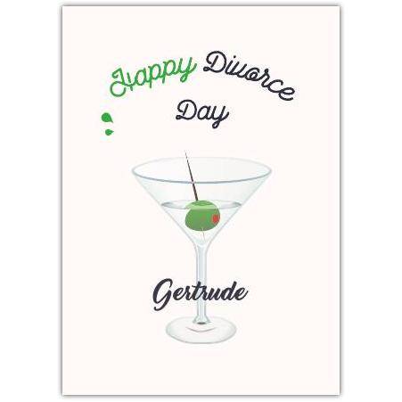 Personalised Happy Divorce Day Martini Glass Card with Olive for Her