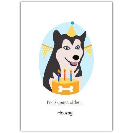 7th Birthday Card with Husky Dog and Cake Design Suitable for Kids and Dog Lovers