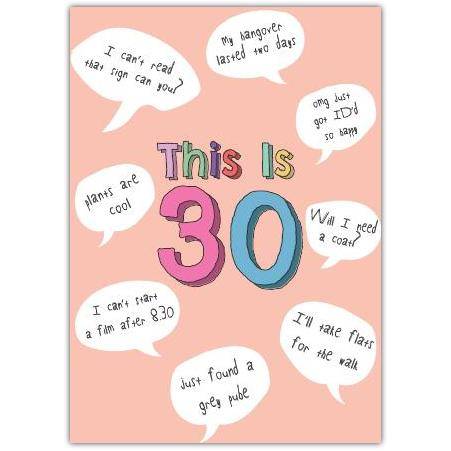 30th Birthday Card Funny Age Milestones Humorous Speech Bubbles Design