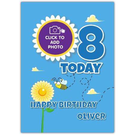 Personalised 8th Birthday Card for Boys with Sunny Bee and Flower Design