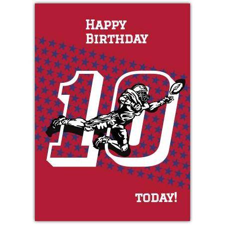 10th Birthday Card for Boys with Rugby Player and Star Design