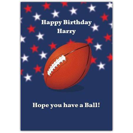 Personalised American Football Birthday Card with Name Customisation and Fun Message