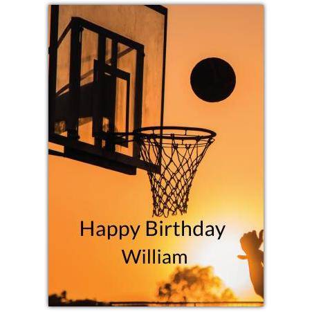 Personalised Basketball Birthday Card with Hoop and Ball Sunset Sports Design