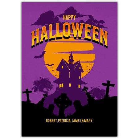 Personalised Happy Halloween Haunted House Graveyard Card