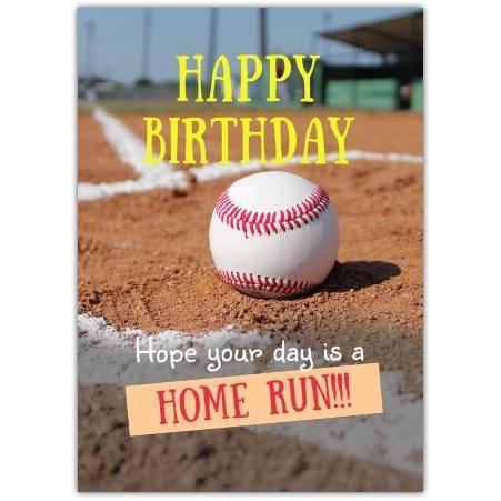 Happy Birthday Baseball Home Run Sports Greeting Card with Personalised Message Option