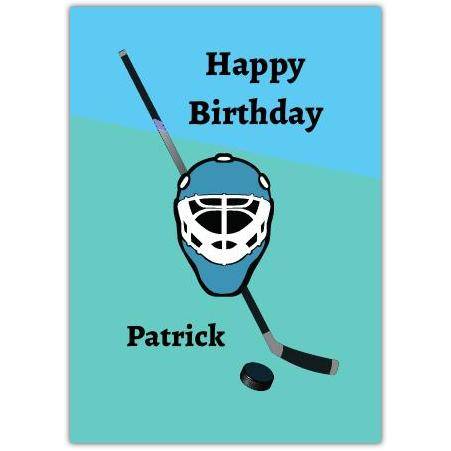 Personalised Ice Hockey Themed Happy Birthday Card with Name Option