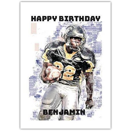 Personalised American Football Player Birthday Card with Name Option