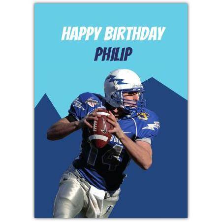 Personalised American Football Player Birthday Card Blue Sports Design