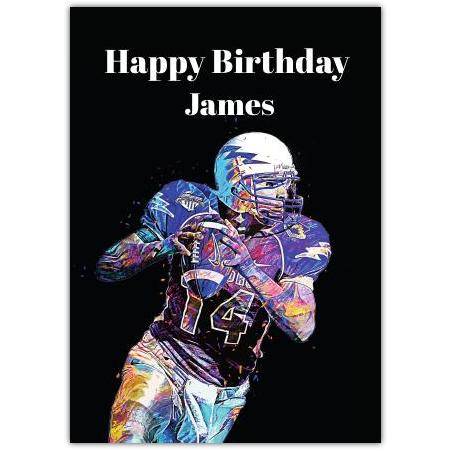Personalised American Football Birthday Card for Him with Custom Name on Front