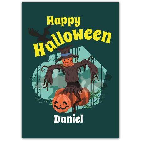 Personalised Happy Halloween Card with Spooky Scarecrow and Pumpkin Design
