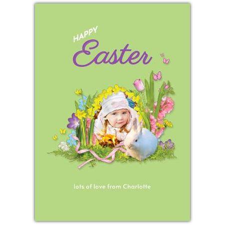 Personalised Happy Easter Card with Child and Bunny Floral Design