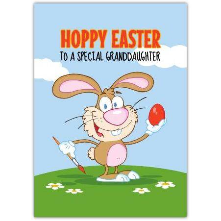 Hoppy Easter Greeting Card for Special Granddaughter with Bunny and Painted Egg Design
