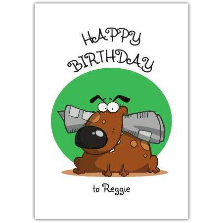 Personalised Happy Birthday Card with Funny Cartoon Dog and Bone Design