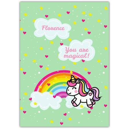 Personalised Magical Unicorn Rainbow Card with Name for Kids and Special Occasions