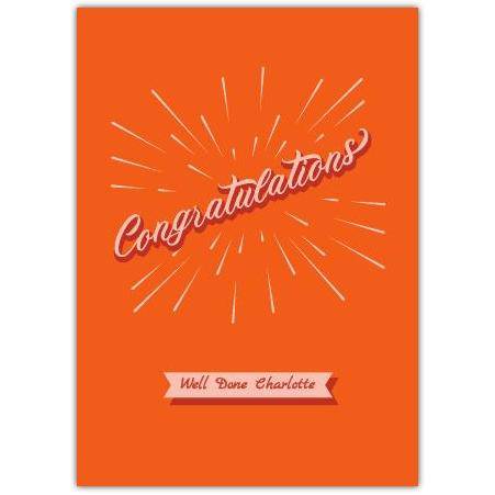 Congratulations Card with Personalised Name on Orange Background for Achievements and Success