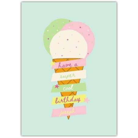 Personalised Ice Cream Cone Birthday Card with Colourful Banner Design