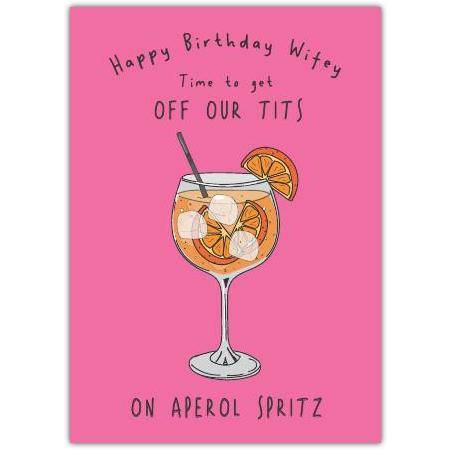 Funny Birthday Card for Wife with Aperol Spritz Illustration on Pink Background