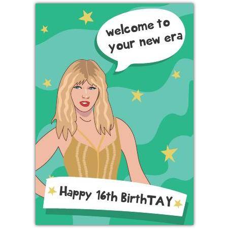 Happy 16th Birthday Card with Retro Illustration and New Era Message