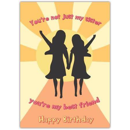 Best Friend Sister Happy Birthday Card with Sunburst Silhouette Design