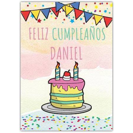 Personalised Feliz Cumpleaños Birthday Card with Cake and Bunting Design