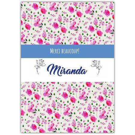 Personalised Merci Beaucoup Floral Thank You Card with Name Customisation