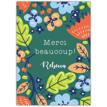 Personalised Merci Beaucoup Floral Thank You Card with Custom Name Option