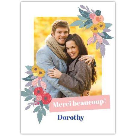 Personalised Merci Beaucoup French Thank You Card with Floral Photo Frame Design