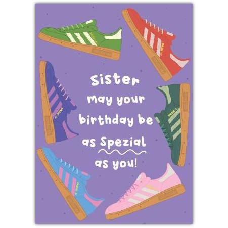 Spezial Trainers Birthday Card for Sister with Colourful Retro Sneakers Design