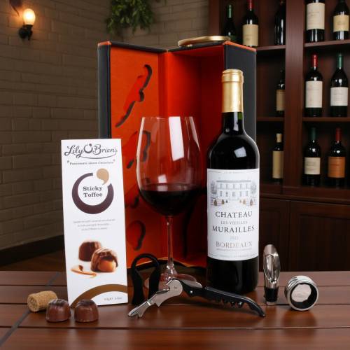 French Wine & Irish Chocs in Leather Case