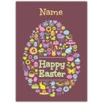 Personalised Happy Easter Egg Card with Spring Icons and Custom Name Option